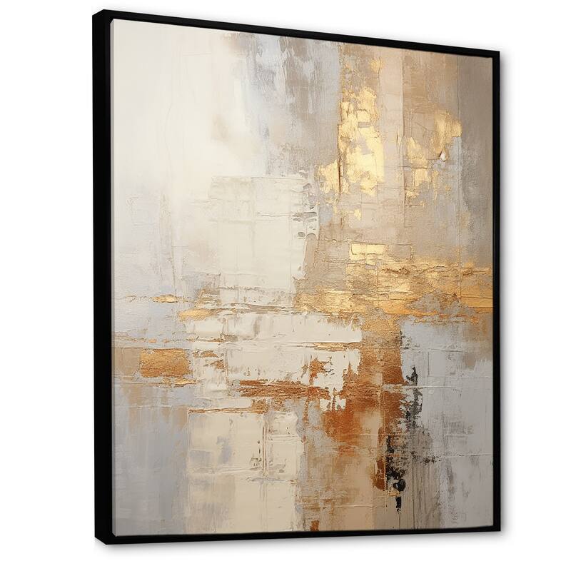 Designart "Gold And White Abstract Split" Abstract Shapes Framed Wall Decor