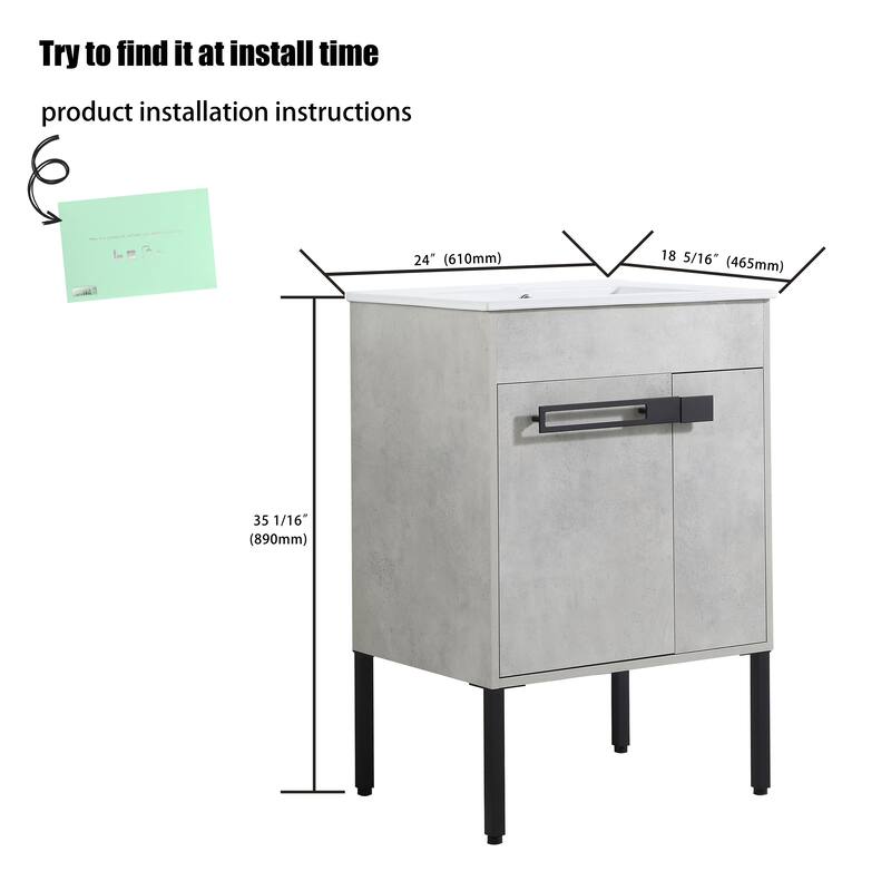 24" FreeStanding Bathroom Vanity with Sink, Floor Stand Bathroom Vanity with Soft Close Door and Adjustable shelf