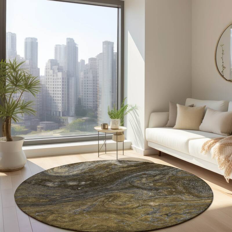 Machine Washable Indoor/ Outdoor Chantille Modern Abstract Rug - Brown - 8' x 8'