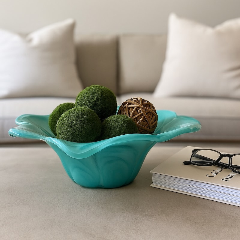 Swirl Flower-Shaped Glass Decorative Accent Bowl Home Decor -Blue