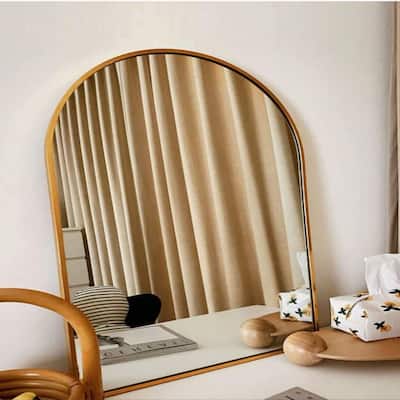 HOMLUX Arched Wall Mounted Mirror 26"x38" in Gold Vanity Bathroom Mirrors for Over Sink Wall