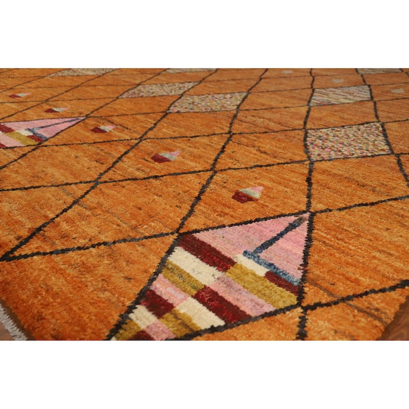 All-Over Trellis Moroccan Oriental Large Rug Handmade Wool Carpet - 10'1" x 14'1" - 10'1" x 14'1" - Orange