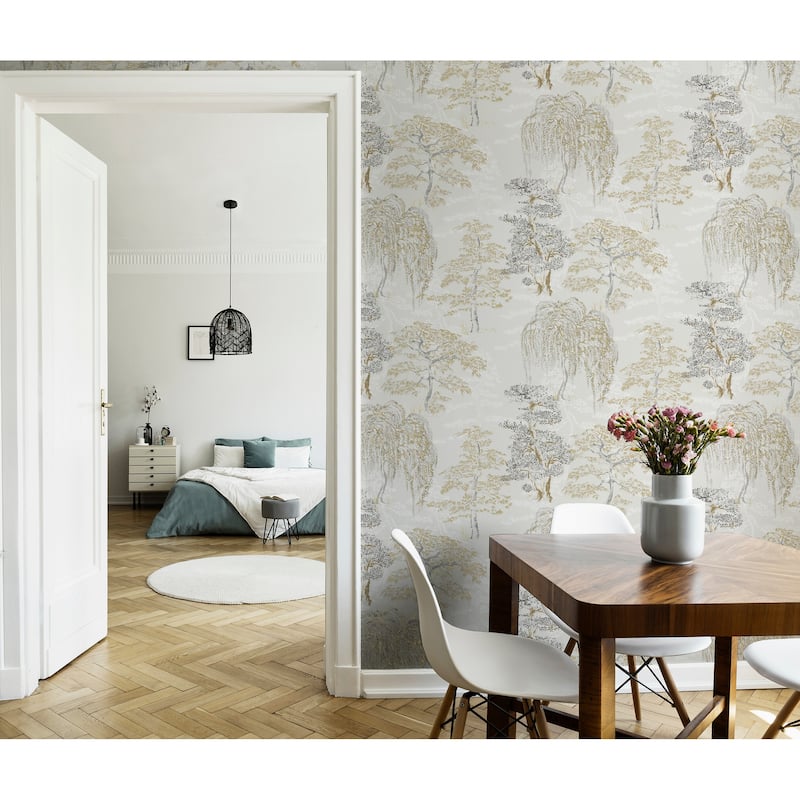 Oriental Tree Garden Natural Wallpaper - 20.8 in. W x 33ft L - Double Roll
