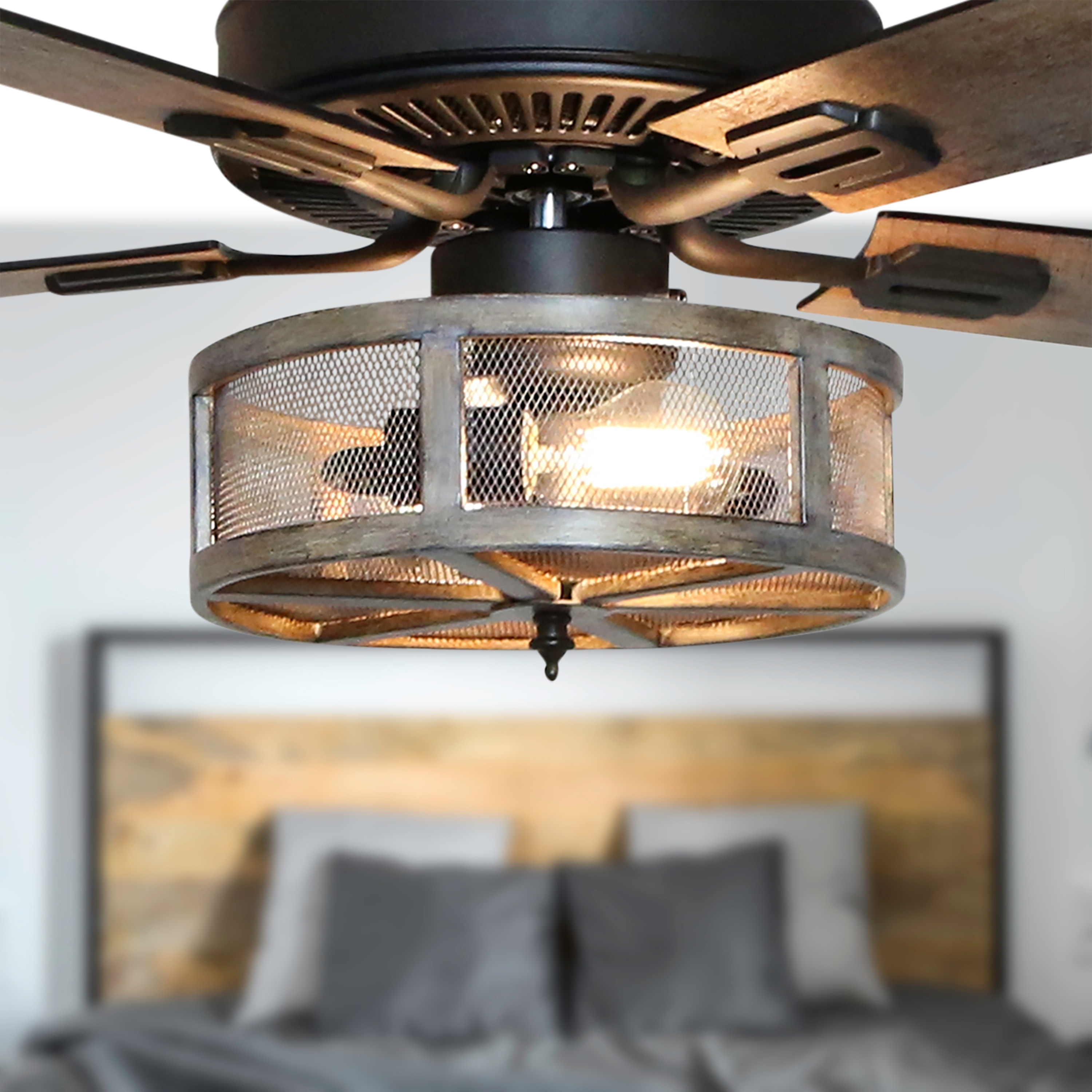 River of Goods 52" Farmhouse Style WiFi Smart Enabled Ceiling Fan, Bulbs Included - 52" x 52" x 14"/19"