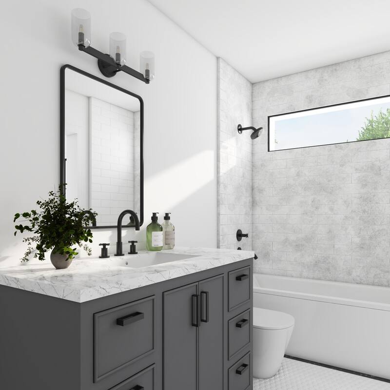 Prominence Home Hansley Matte Black 3-Light Bathroom Vanity with Clear Glass
