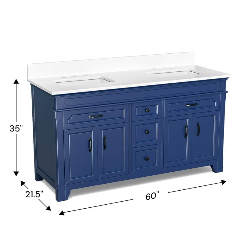 60-Inch Double Sink Bathroom Vanity – Clean Elegant Style in Solid Wood and MDF Blend