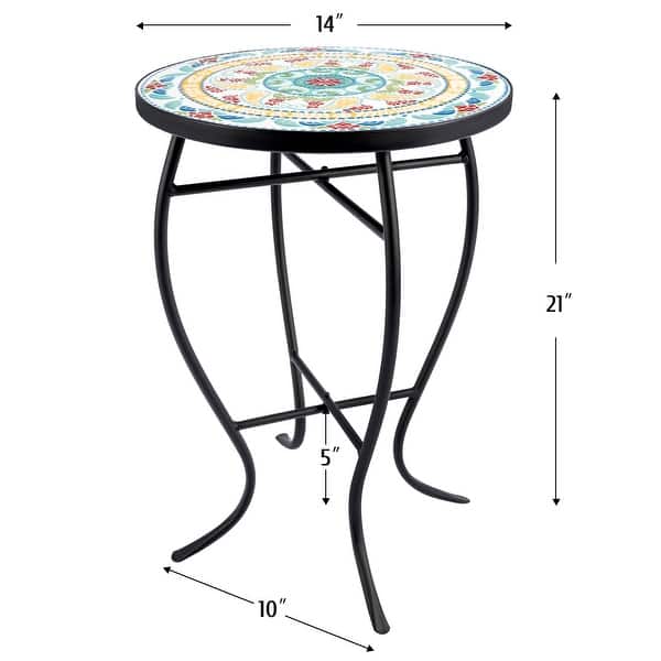 dimension image slide 6 of 8, Indoor/Outdoor Turkish Mosaic Tile Side Table and Plant Stand