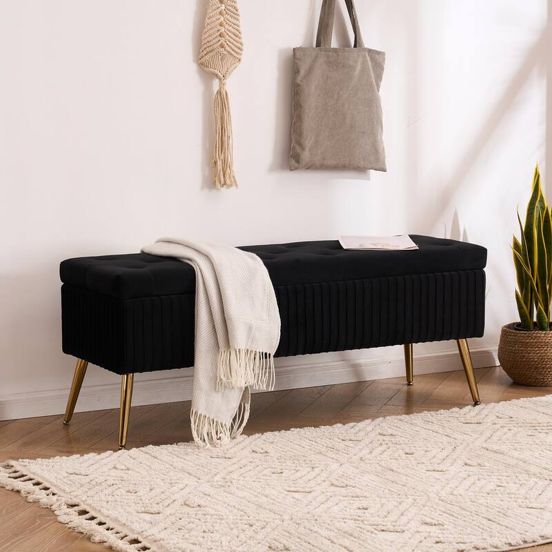 Velvet Storage Bench for Bedroom,End of Bed Bench for King Size Bed, Modern Upholstered Long Ottoman Bench for Entryway