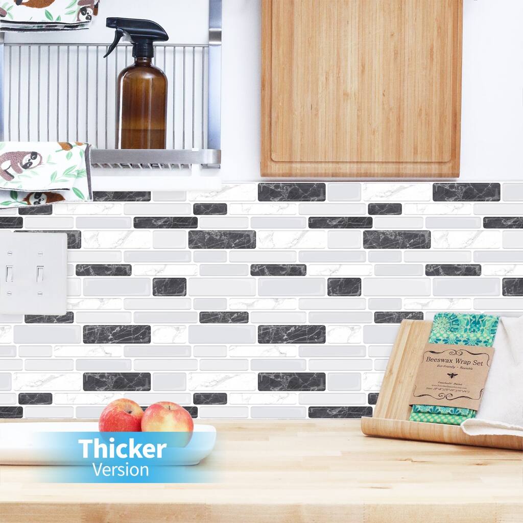 Art3d Peel and Stick Backsplash Tiles in Marble Design, 12"x12" (10 Tiles, Thicker Version)