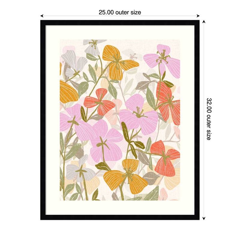 Colorful Petals and Green Leaves by Annick Wood Framed Wall Art Print - Black