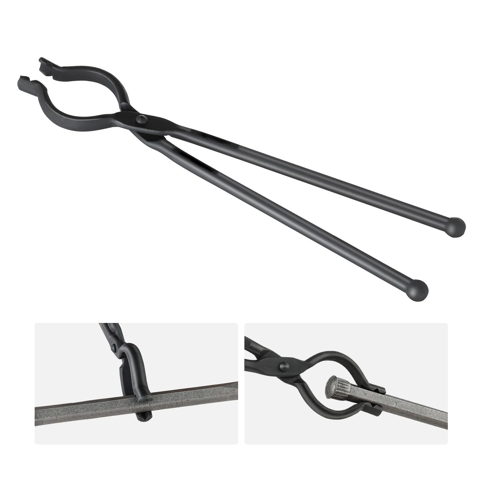 Blacksmith Tongs, Carbon Steel Forge Tongs with A3 Steel Rivets, for Knife Blades, Long Pieces, Circular Forgings, for Beginner