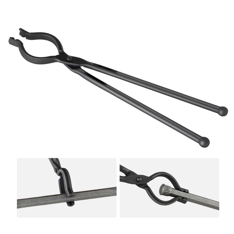 Blacksmith Tongs, Carbon Steel Forge Tongs with A3 Steel Rivets, for Knife Blades, Long Pieces, Circular Forgings, for Beginner - V-Bit Bolt Tongs