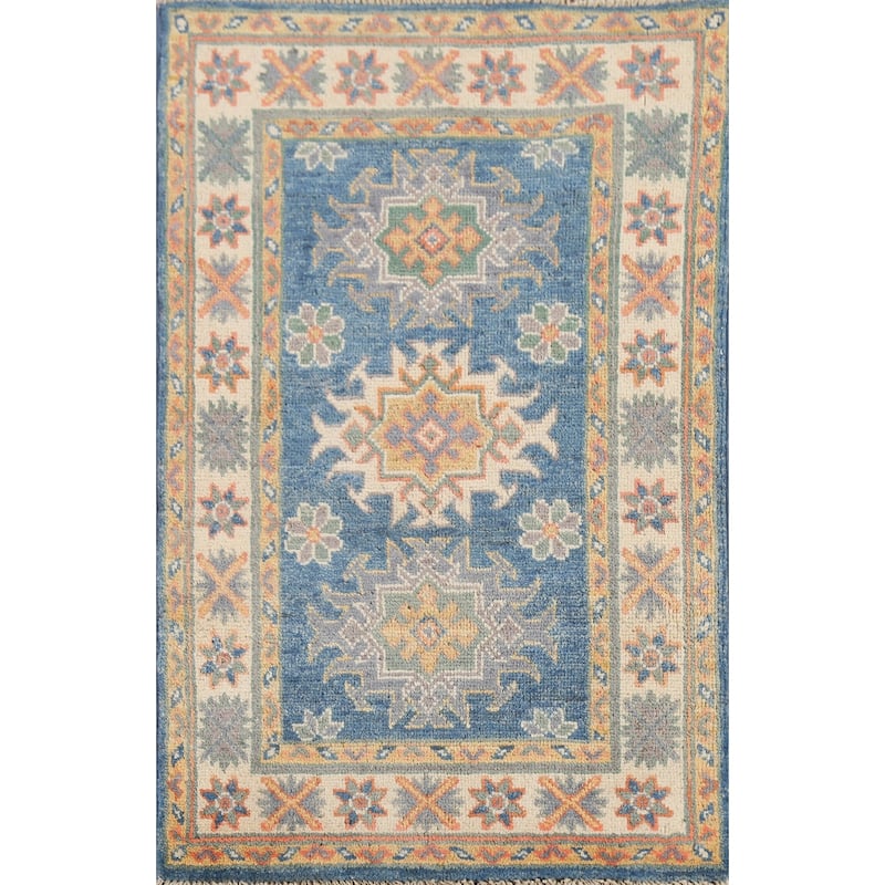 Blue Kazak Oriental Accent Rug Handmade Traditional Wool Carpet - 2'1"x 2'10"