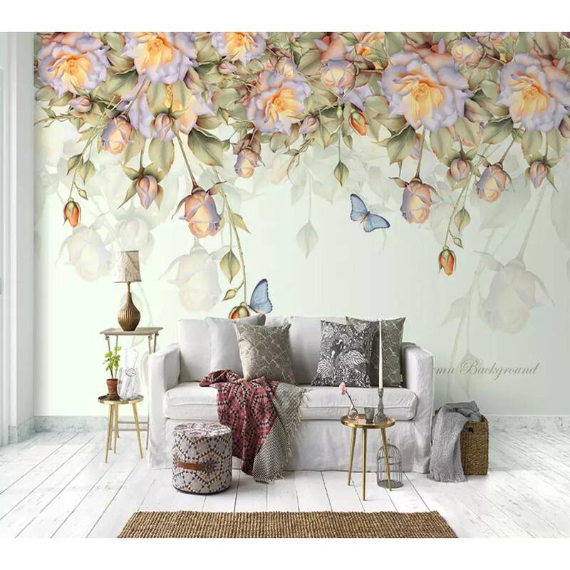 GK Wall Design Orange Rose Vintage Floral Classical Removable Wallpaper