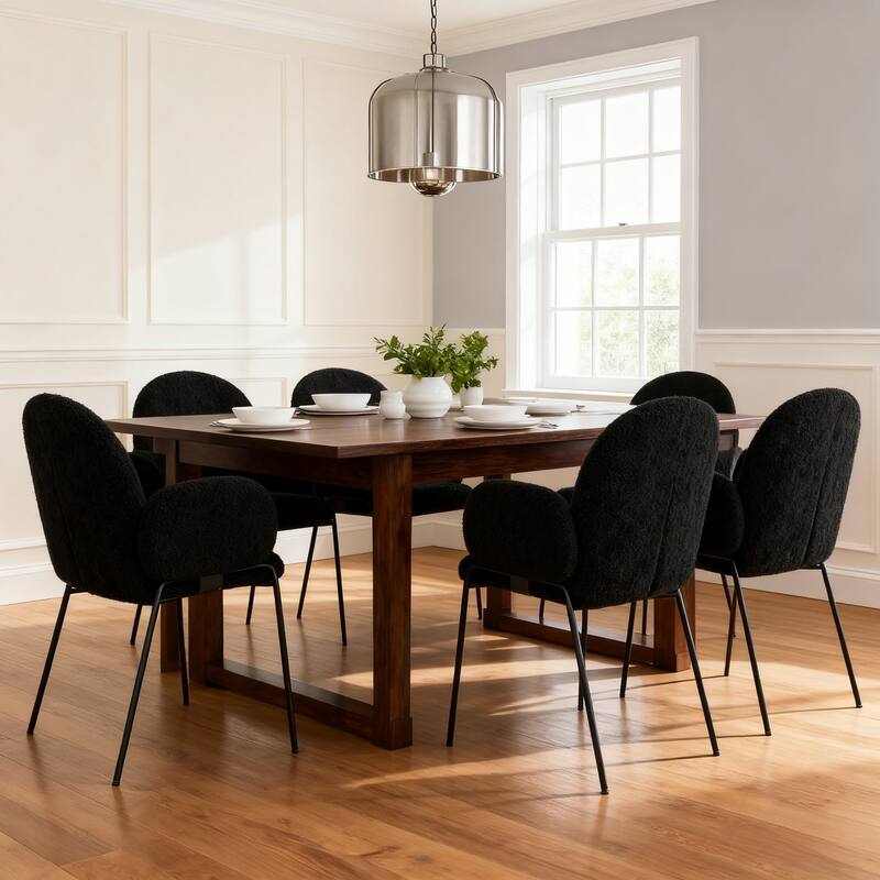 Modern Upholstered Boucle Dining Chair with Armrests - 32.7'' H X 25.6'' W X 25.59'' D - Set of 6 - Black