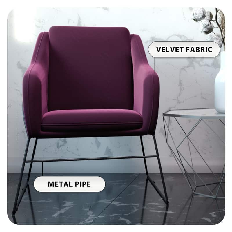 Harmony Mid-Century Velvet Upholstered Accent Arm Chair with Metal Frame & Plush Cushion for Home Office, Living Room, & Bedroom
