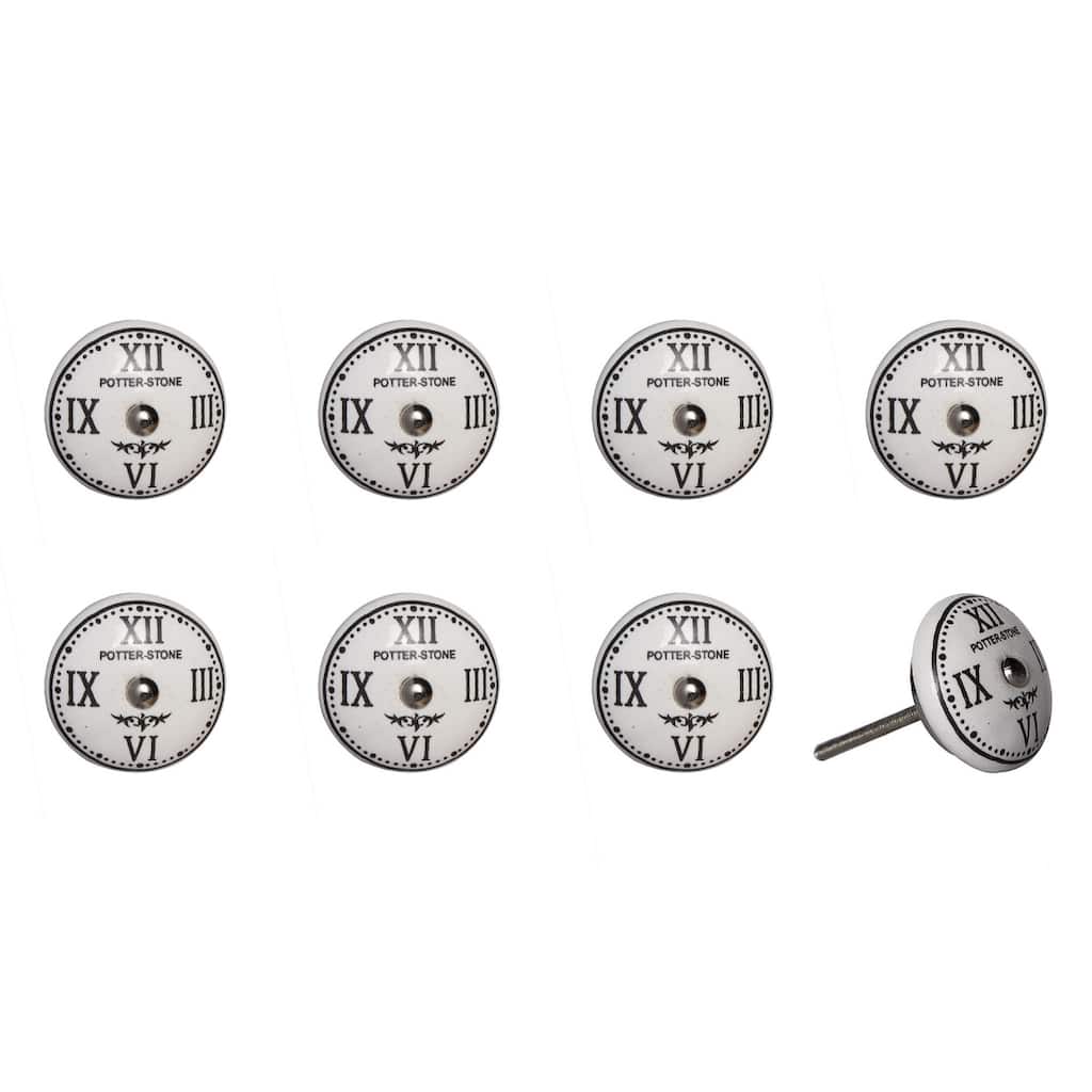 Set of 8 Ceramic Black and White Drawer Pull Knobs for Cabinets - 1.50” x 1.50” x 1.50”