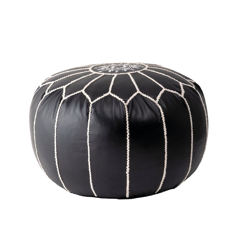 Nuloom Classic Moroccan Lightweight Faux Leather Ottoman Pouf - Black