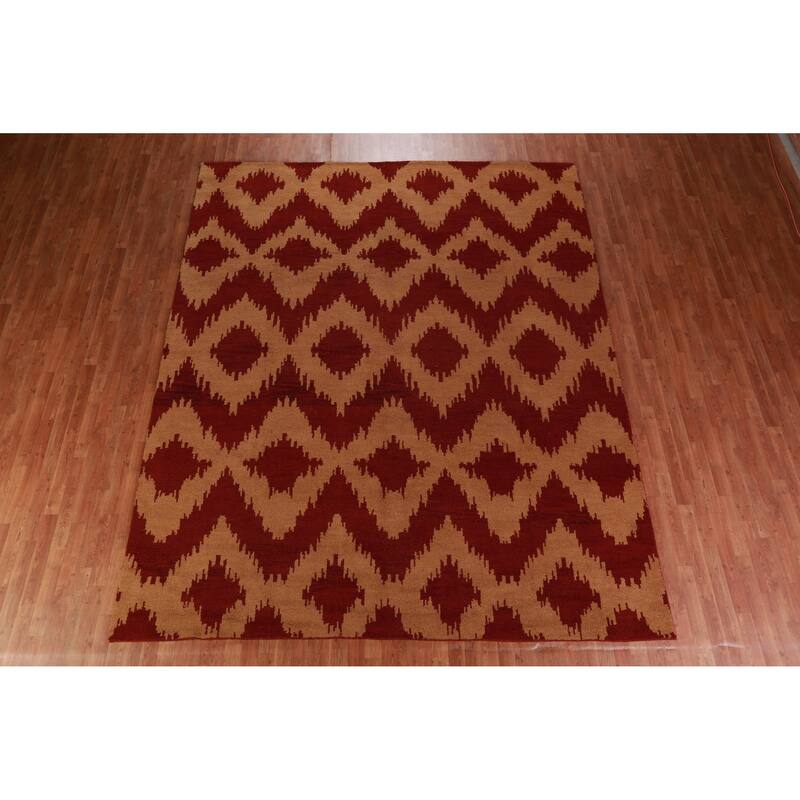 Hand Knotted Oriental 100% Wool Carpet Modern Geometric Oranges & Rust Moroccan Area Rug - 11' 7'' X 9' 5''
