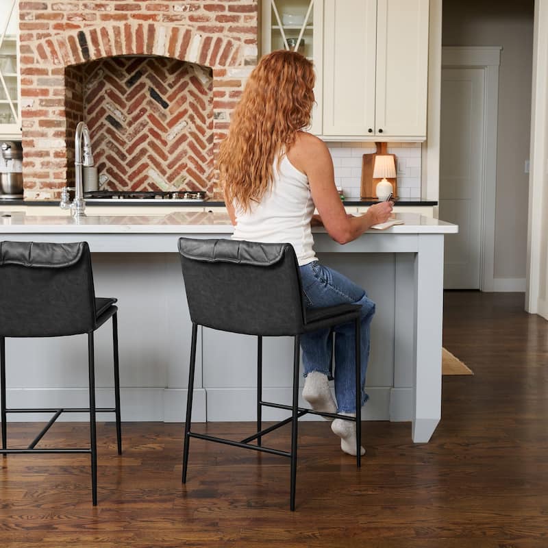 Maven Lane Gerard Bar Metal & Vegan Leather Kitchen Dining Stool