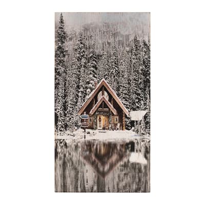 Wooden Winter Lake Lodge Plaque 17.5"H