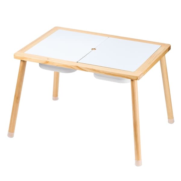 slide 2 of 10, Natural Pine Wood Sensory Table with Storage Bins for Kids - 32.1” L x 23.6” W x 19.9” H Natural Wood