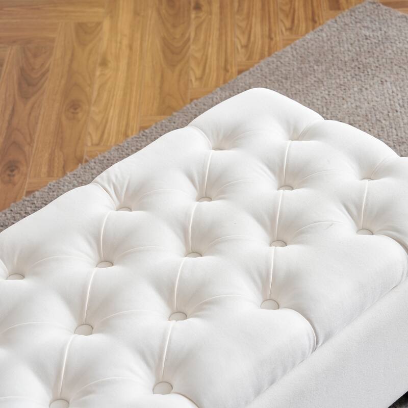 Tufted Storage Bench with Wooden Legs for Bedroom, Entryway