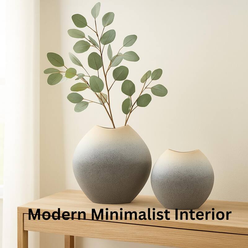Gray Ceramic Decorative Vases, Modern Minimalist Set of Two Pieces