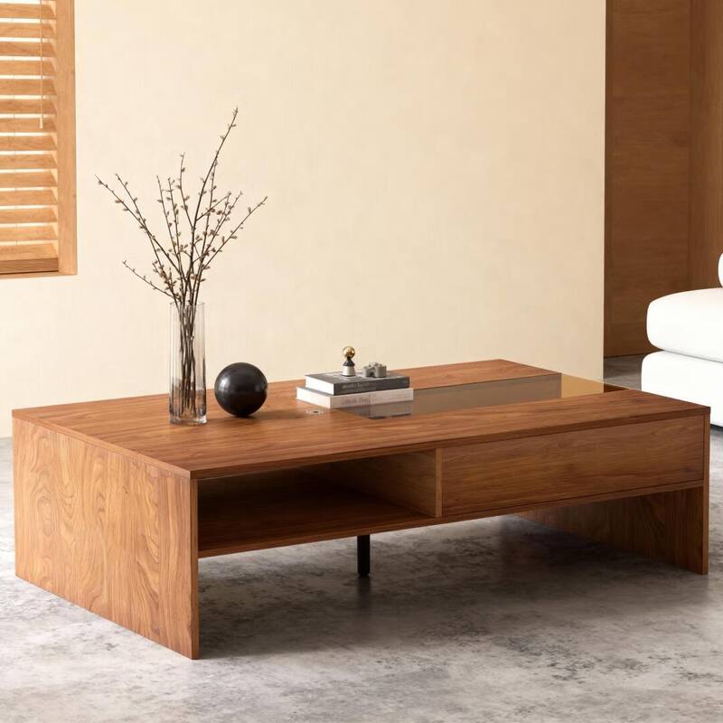 51.1" Wooden Coffee Table with LED Lights, Storage Shelves & Flip-Top - 51.1"Wx27.5"Dx15.8"H - 51.1"Wx27.5"Dx15.8"H - Brown - MDF