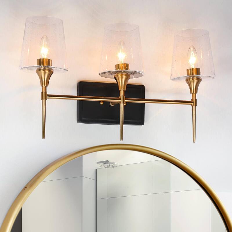 2/3-Light Modern Black Gold Bathroom Vanity Light Wine Glass Wall Sconces Lighting - 3-Light