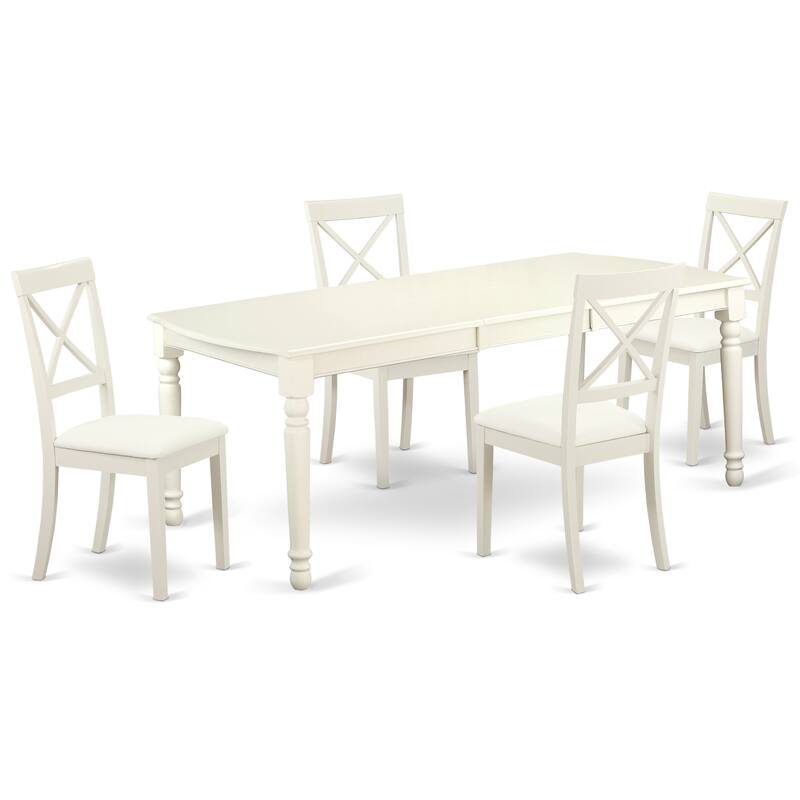 East West Furniture 5 Piece Dinette Set- a Dining Table with Butterfly Leaf and 4 Faux Leather Dining Room Chairs, Linen White