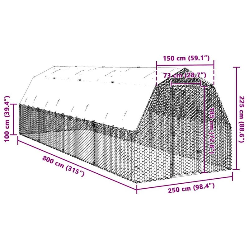 vidaXL Chicken Run Galvanized Steel 8.2ft x 26.2ft x 7.4ft - 315 x 98.4 x 88.6