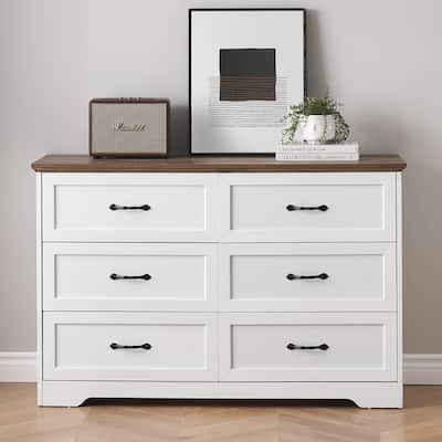 5/6 Drawers Dresser for Bedroom,Chest of Drawers with Wide Metal Handle,Farmhouse Modern Wooden Dresser