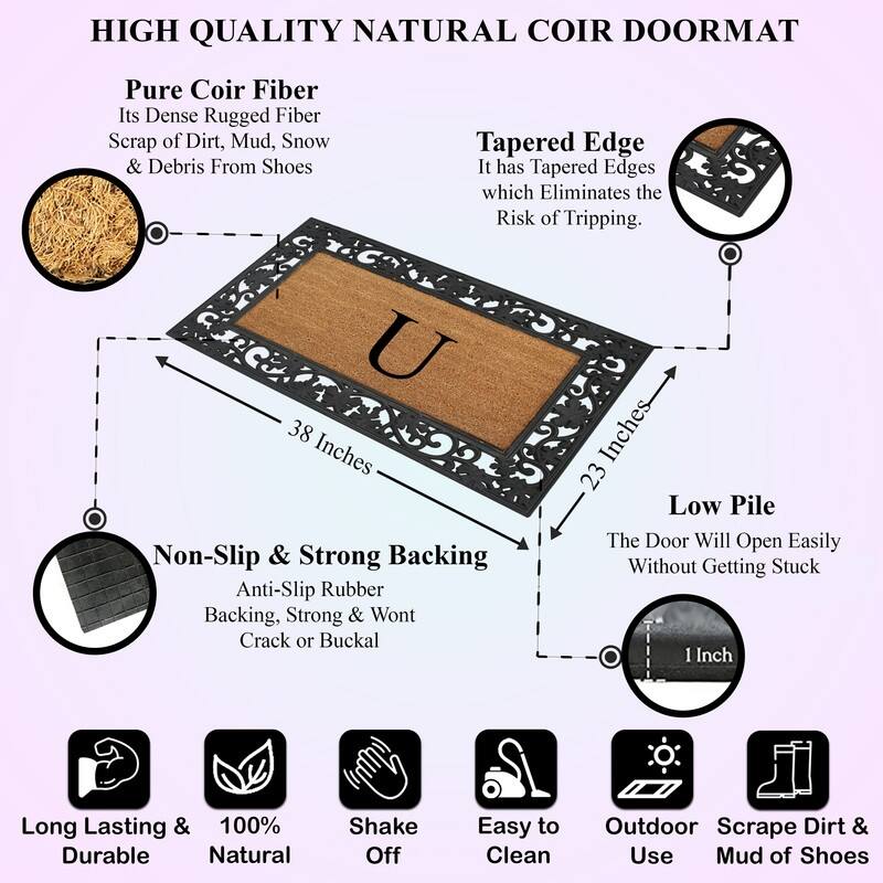 A1HC Rubber and Coir Dirt Trapper Heavy Weight Large Monogrammed Doormat 23"X38", Black