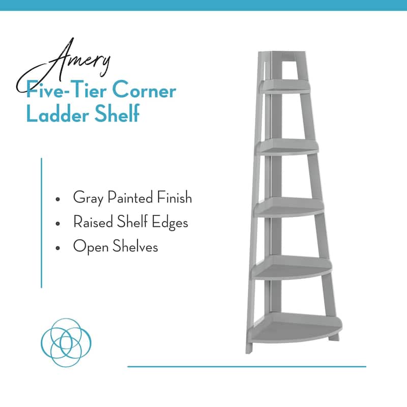 RiverRidge Amery 5-Tier Tall Corner Ladder Shelf Tower with Display Shelf and Corner Storage for Bathroom, Living Room, Office