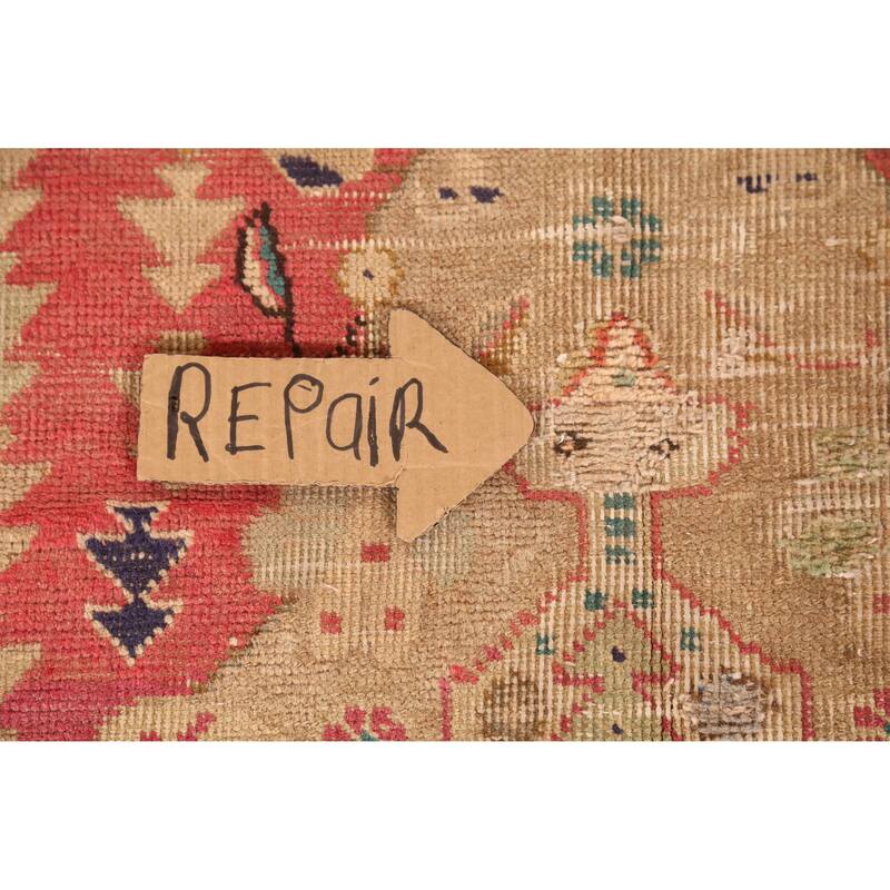 Hand Knotted Oriental 100% Wool Carpet Traditional Geometric Pink Tabriz Runner Rug - 9' 7'' X 3' 3''