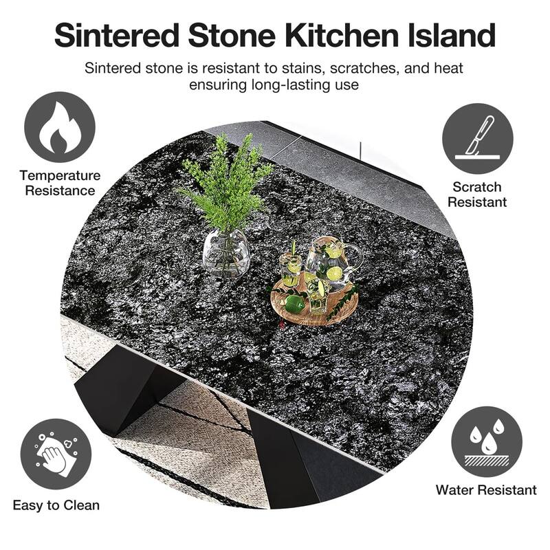 110.24" Extendable Rectangular Sintered Stone Double Pedestal Dining Table Seat 8-12