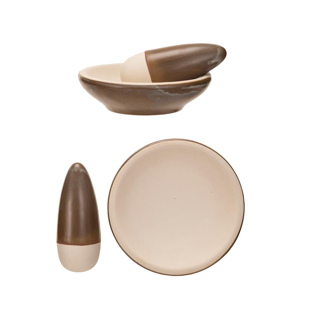 Stoneware Mortar and Pestle with Reactive Glaze - 8.0"L x 8.0"W x 2.8"H - 8.0"L x 8.0"W x 2.8"H
