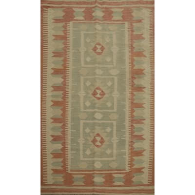 Hand Woven Oriental 100% Wool Carpet Southwestern Tribal Green Kilim Area Rug - 6' 3'' X 4' 1''
