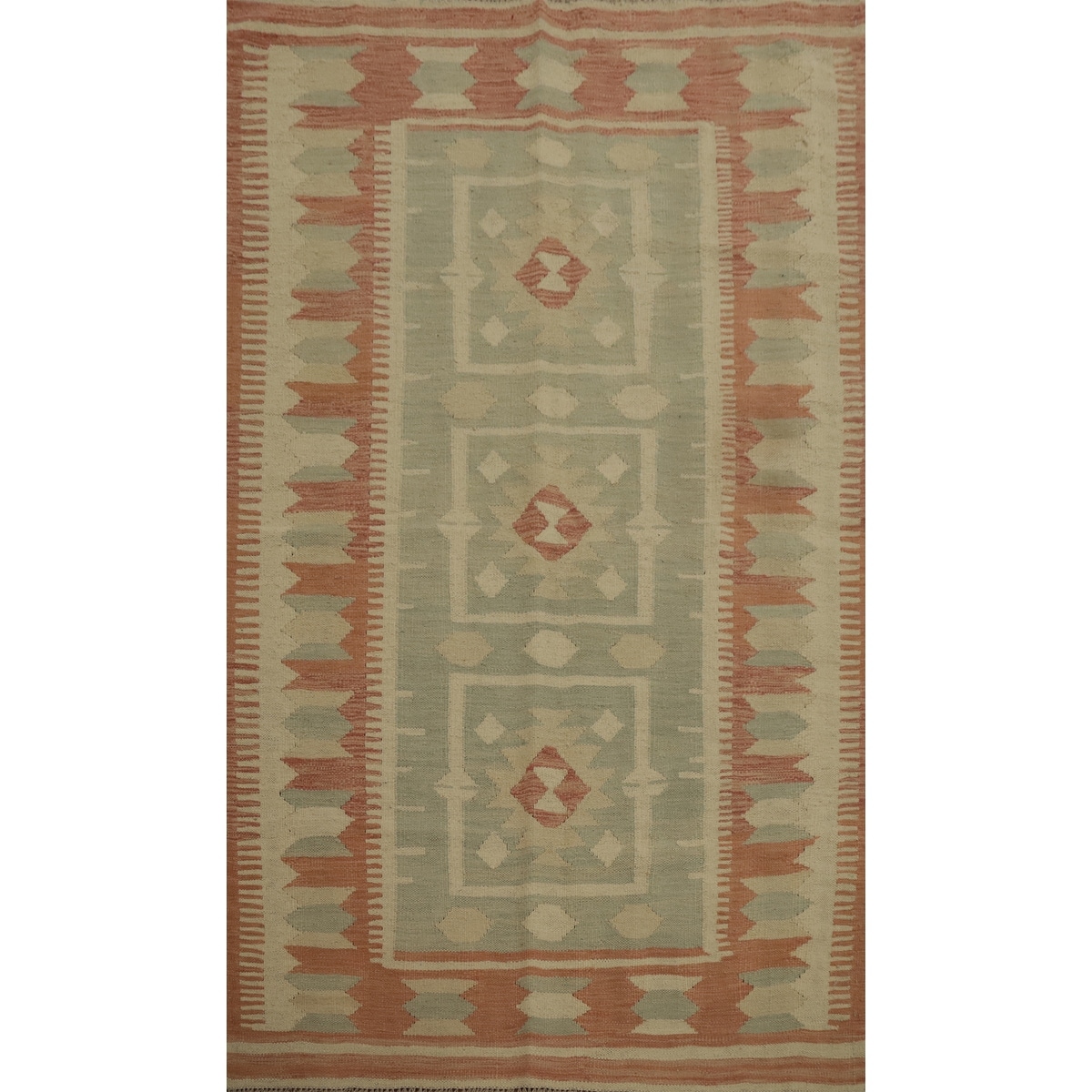 Hand Woven Oriental 100% Wool Carpet Southwestern Tribal Green Kilim Area Rug - 6' 3'' X 4' 1''