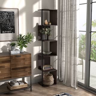 Furniture of America Linnea Modern 5 Tier Accent Corner Bookcase, Freestanding Display Bookshelf with Metal Post