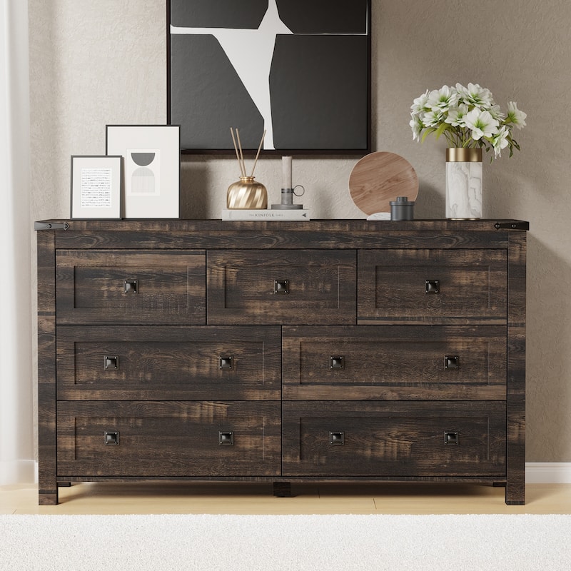 Rustic 7 Drawers Dresser, Wood Chest of Drawers, Dressers Organizer