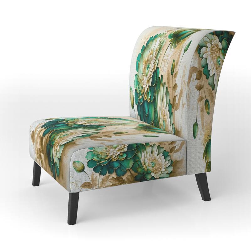Designart "Green Blooming Daisy I" Upholstered Floral & Botanical Accent Chair and Traditional Arm Chair - Multiple Color