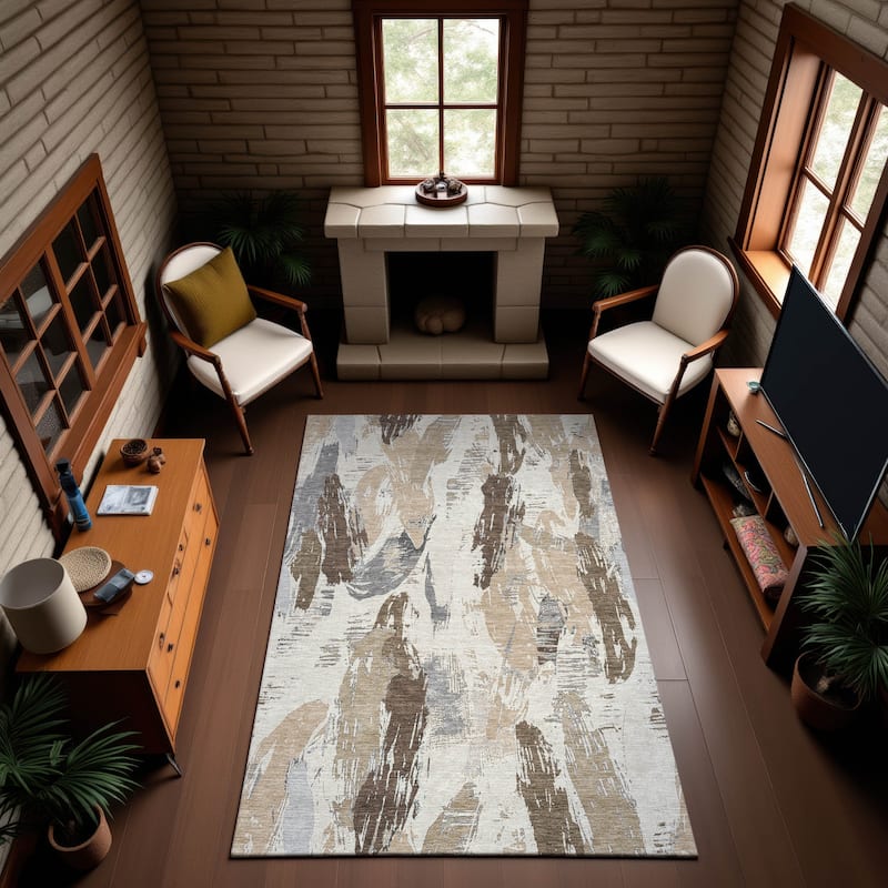 Premium Washable Super Soft Contemporary Strokes Mayfield Rug - Ivory - 9' x 12'