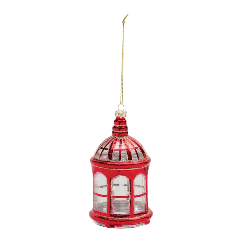 Set of 6 Red Lantern Glass Christmas Ornaments 5.5"