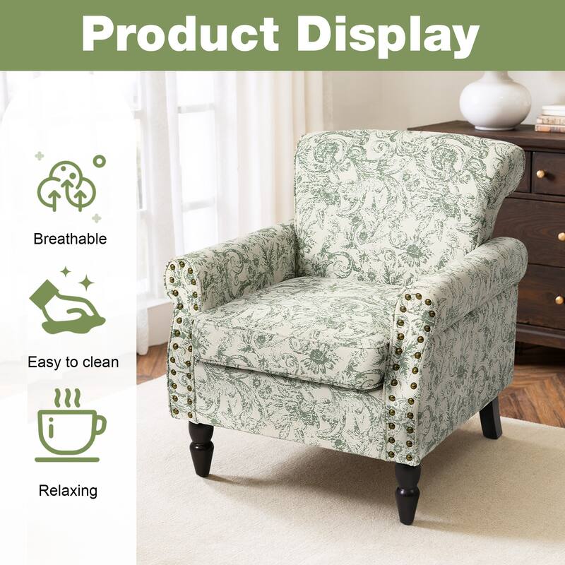 Modern Upholstered Armchair Nailhead Trim Accent Chair