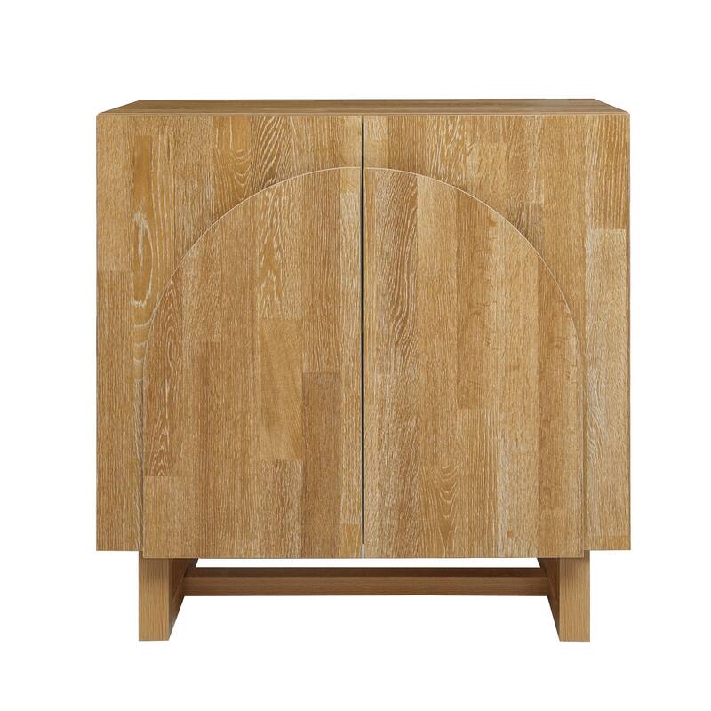 Wood Sideboard Buffet, Storage Cabinet with Adjustable Shelf, Accent Cabinet with Handle-Free Fan-Shaped Doors
