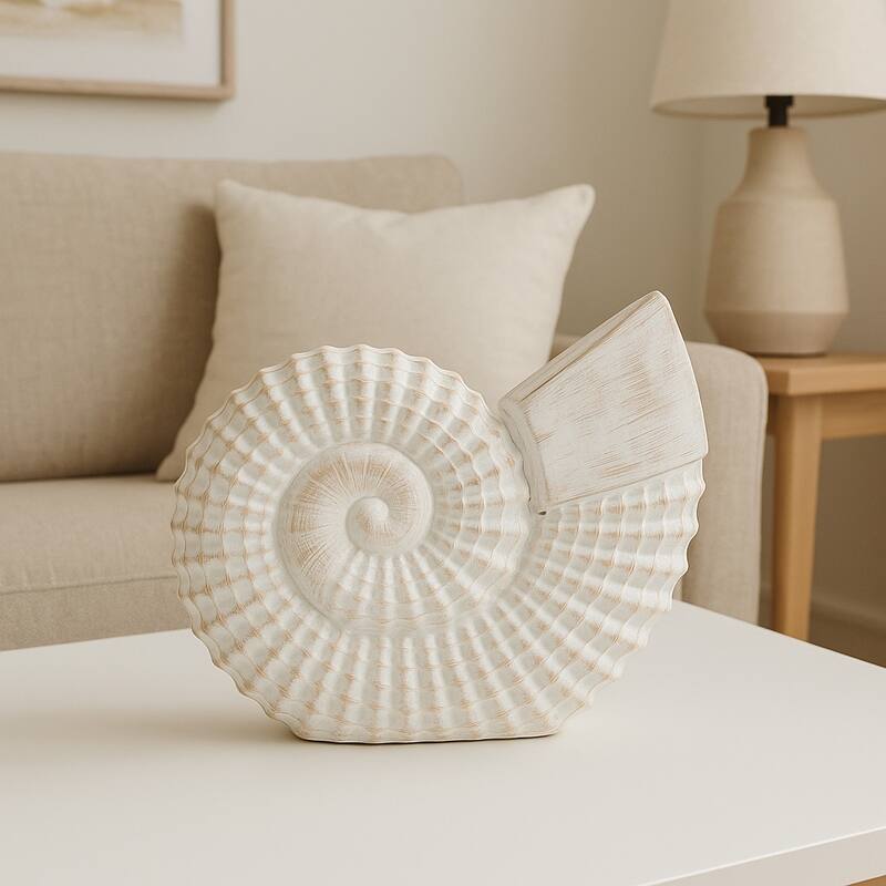 Coastal Decorative Resin Shell Figurine Sculpture - White
