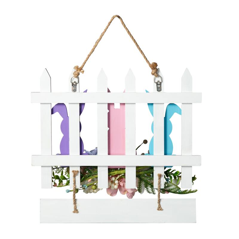 Glitzhome Easter Wooden Cute Bunny Eggs/Fence Door Hanger Wall Decor Spring Gift
