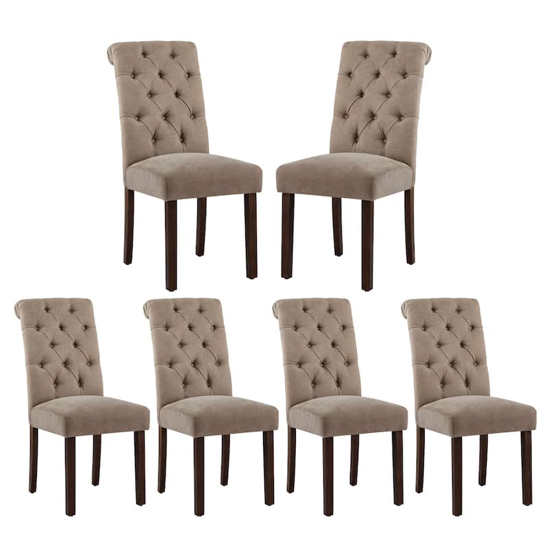Tufted Parsons Dining Chairs - Velvet-Like Upholstery & Padded Seats for Kitchen & Dining Room - Set of 6 - Taupe